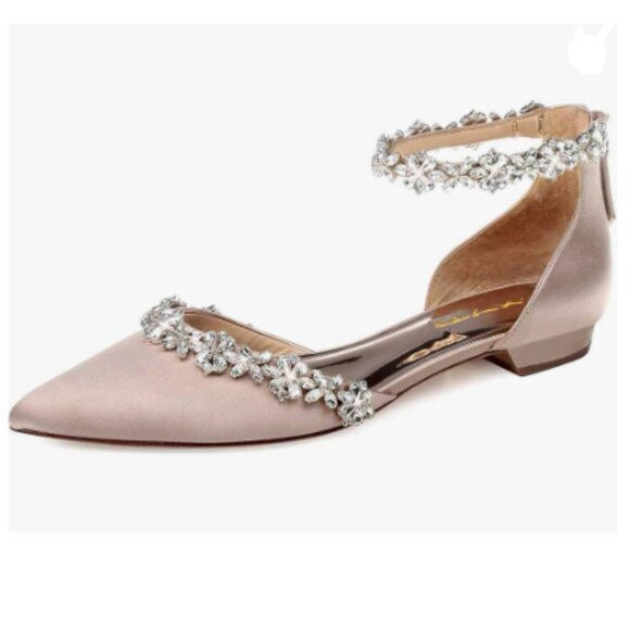 XYD Nude Pointed Toe D'Orsay Wedding Sandal Sparkly Rhinestones Ankle Strap Shoe - Picture 1 of 8